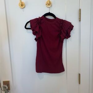 Elegant Burgundy Ruffle Sleeve Top
